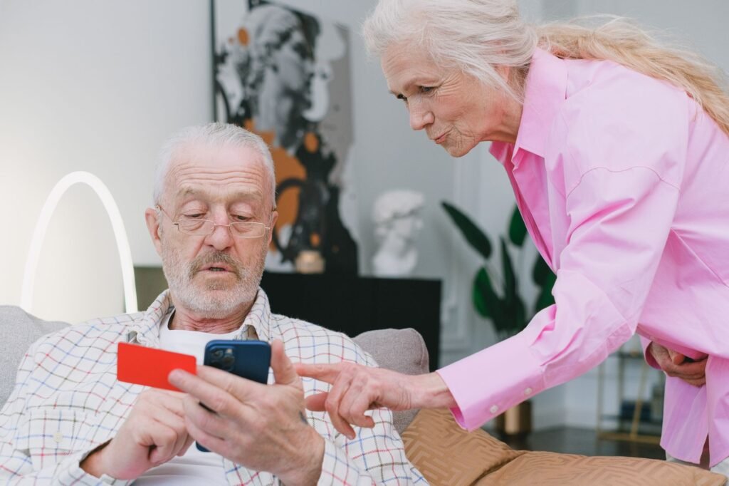 A couple reviewing their credit score together, discussing their financial health