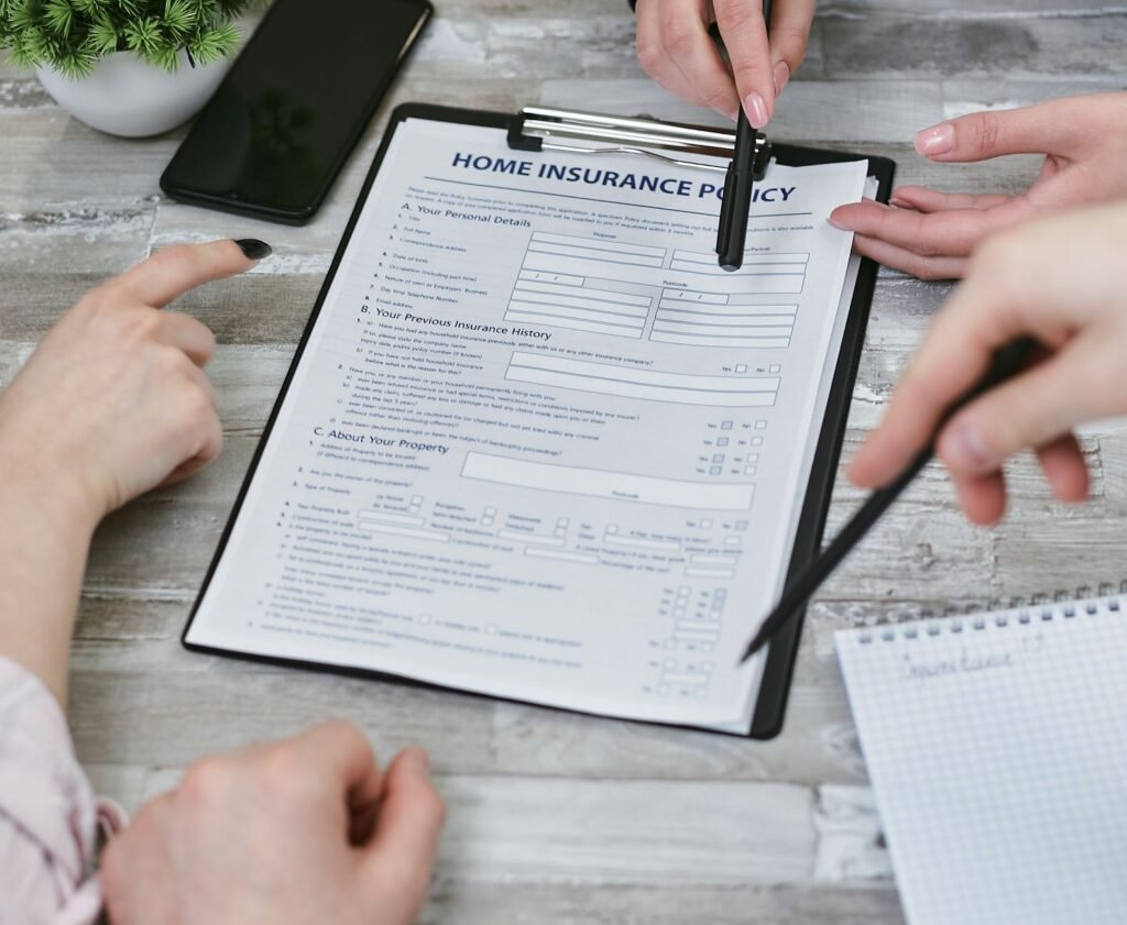 A family reviewing their homeowners insurance policy together