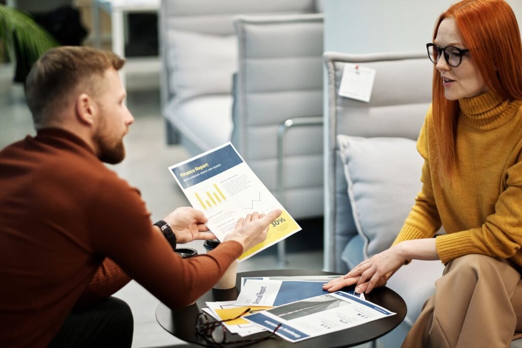 A group discussing their financial plans together