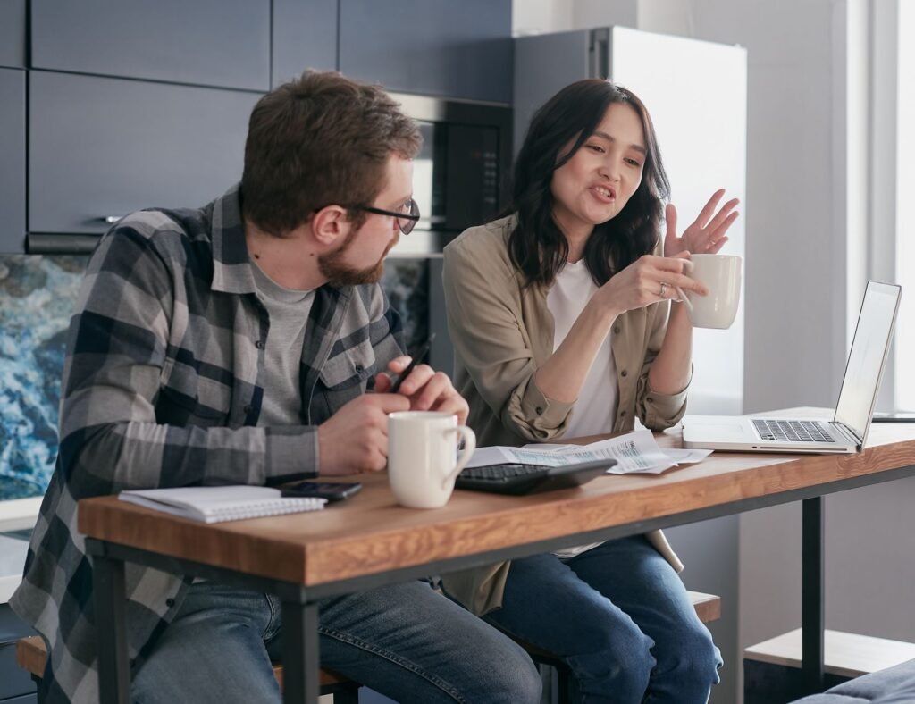 Couple discussing finances together